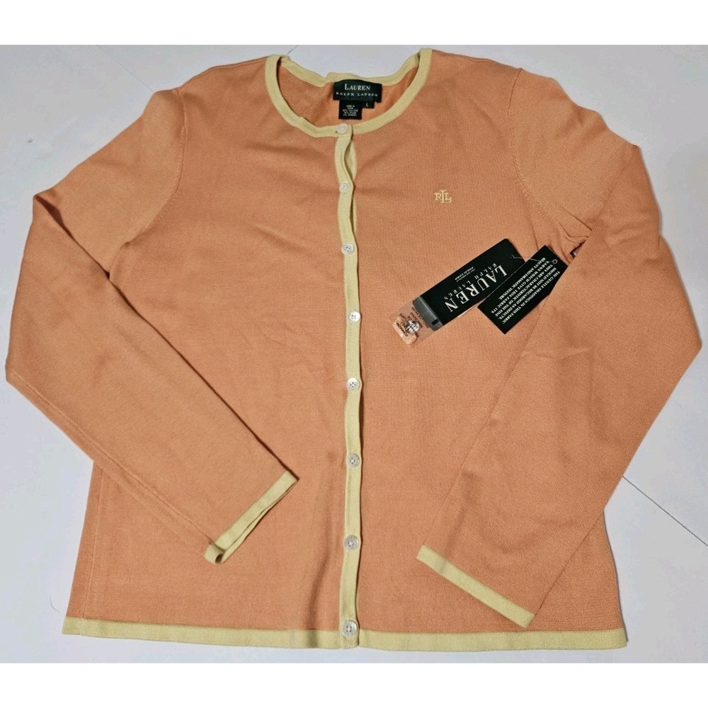 Lauren Ralph Lauren NWT Silk-Blend Button Up Cardigan Light Orange/Yellow Size L